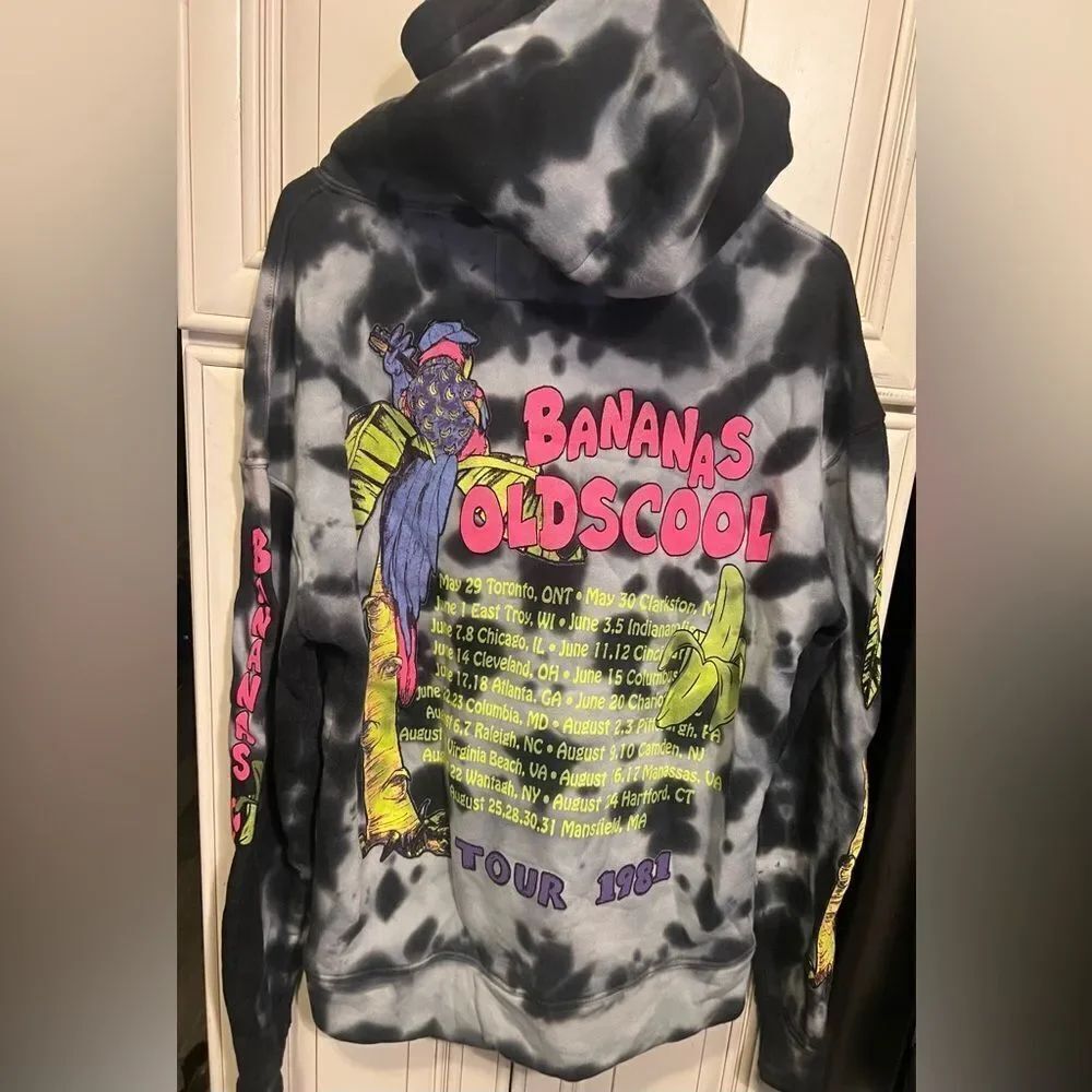 Yves Banana Old'Scool Hoodie - Black and White Tiedye XS Tour 1981 NWT